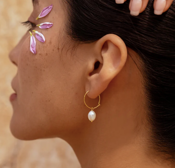 Gold Vermeil Hoop Earrings with Pearl Briolette Drop