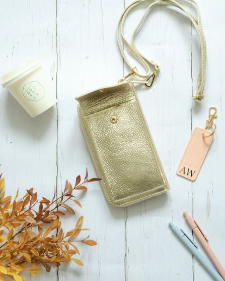 Gold Leather Phone Purse - photo credit AnySomething Photography