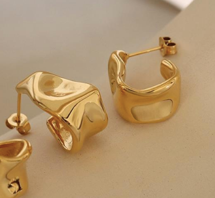 Molten Curve Earrings in 18ct Gold Plate from White Leaf