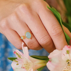 Gold Vermeil Two Stone Ring in Aqua Chalcedony