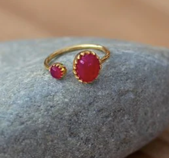 Gold Vermeil Two Stone Ring in Pink Chalcedony
