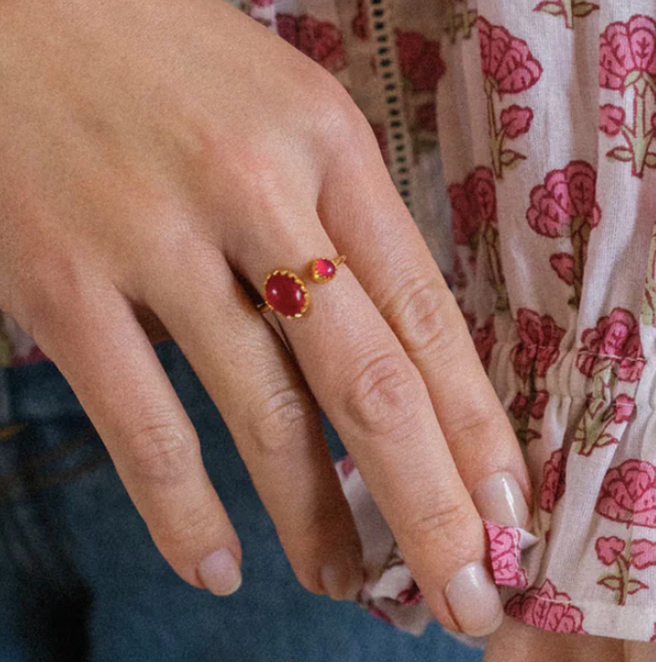 Gold Vermeil Two Stone Ring in Pink Chalcedony