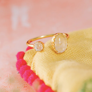 Pink Lemons Gold Vermeil Two Stone Ring in Rainbow Moonstone