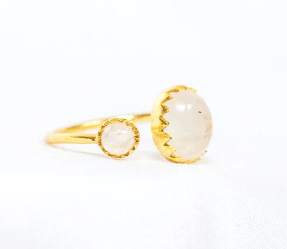 Pink Lemons Gold Vermeil Two Stone Ring in Rainbow Moonstone