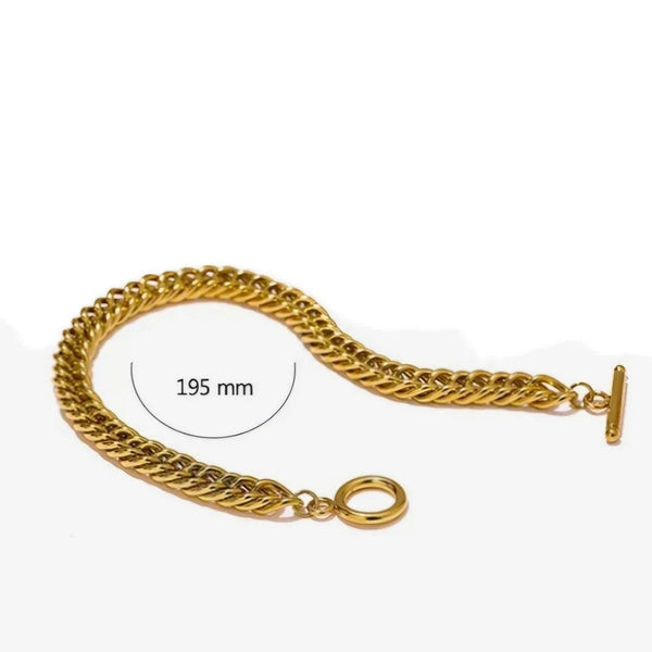 Gold vintage T-Bar bracelet from misgraceful with measurements.
