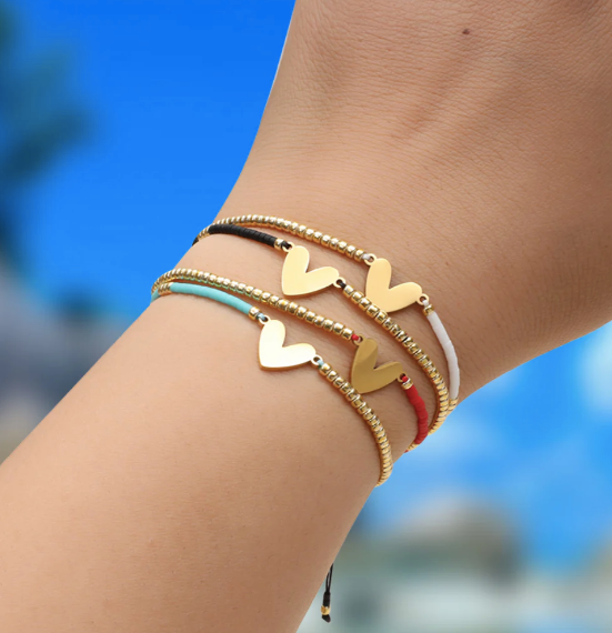 Gold Heart Friendship Bracelet (White, Black or Turquoise)