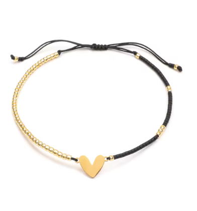 Gold Heart Friendship Bracelet (Black)