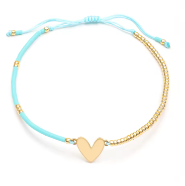 Gold Heart Friendship Bracelet (Turquoise)