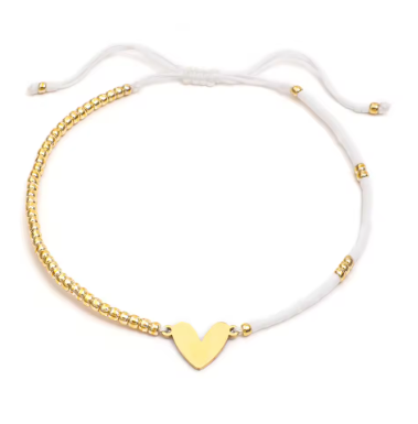 Gold Heart Friendship Bracelet (White)