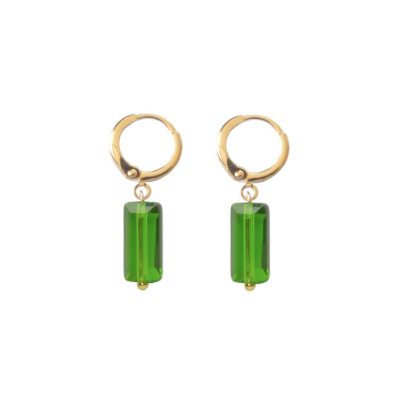 Gold Huggie Hoop with Green Gem Earrings