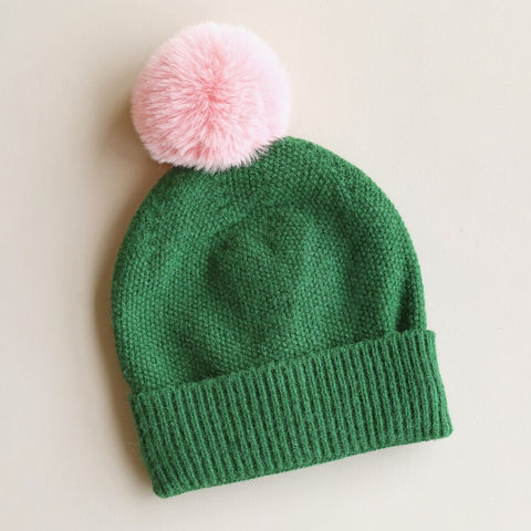 Green and Pink Knit Bobble Hat from lisa Angel