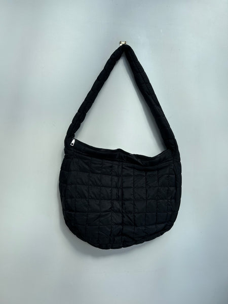 SAMPLE - Black Fabric Puffa Crossbody Bag (Large)