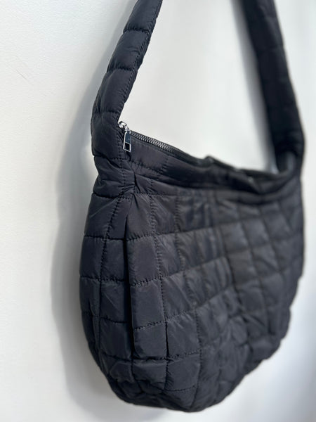 SAMPLE - Black Fabric Puffa Crossbody Bag (Large)