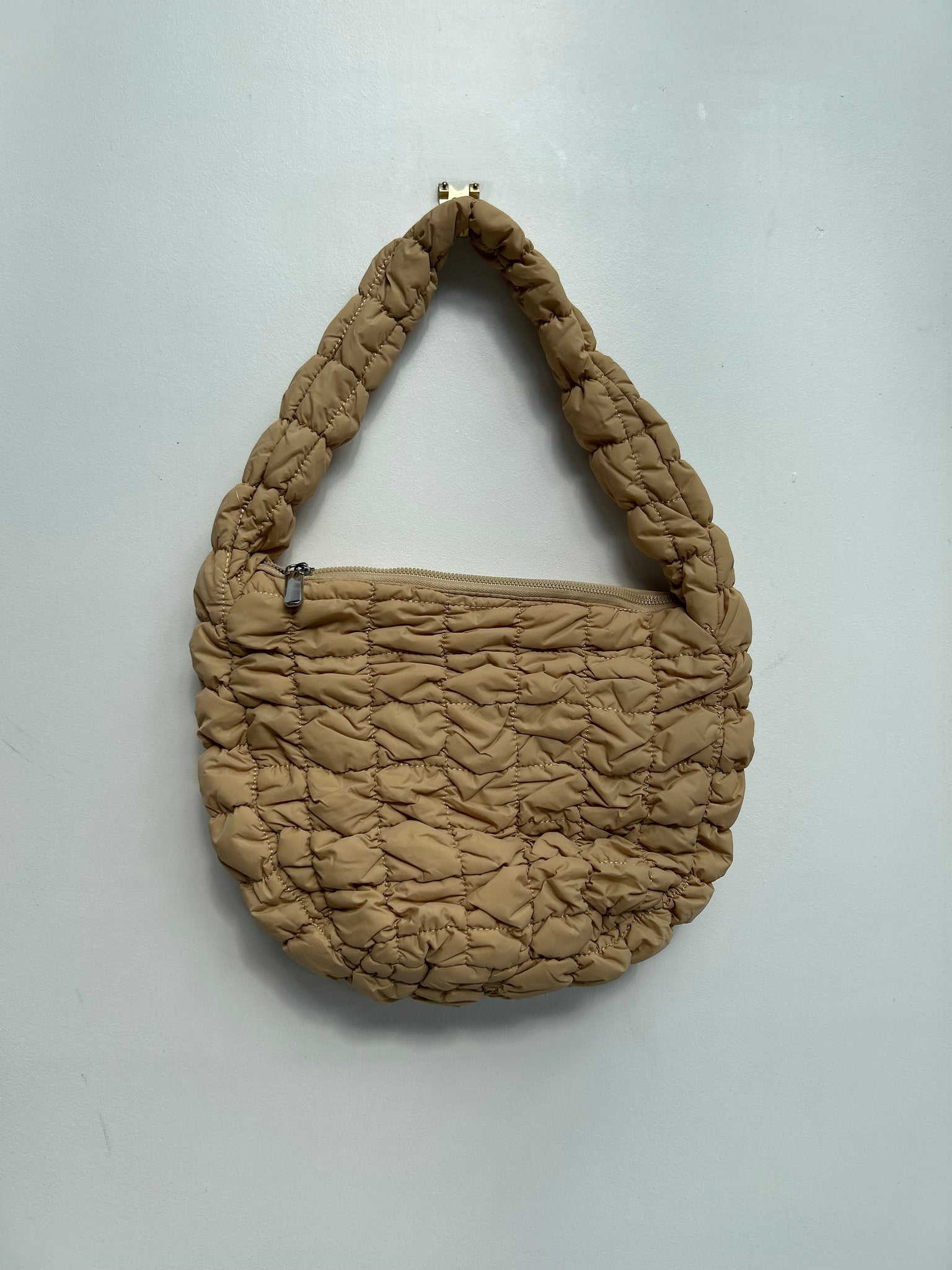 SAMPLE - Latte Fabric Puffa Shoulder Bag (Medium)