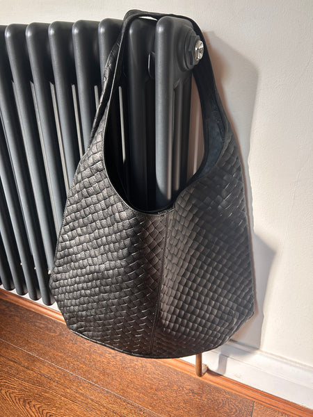 SAMPLE Black Textured Leather Shoulder Bag