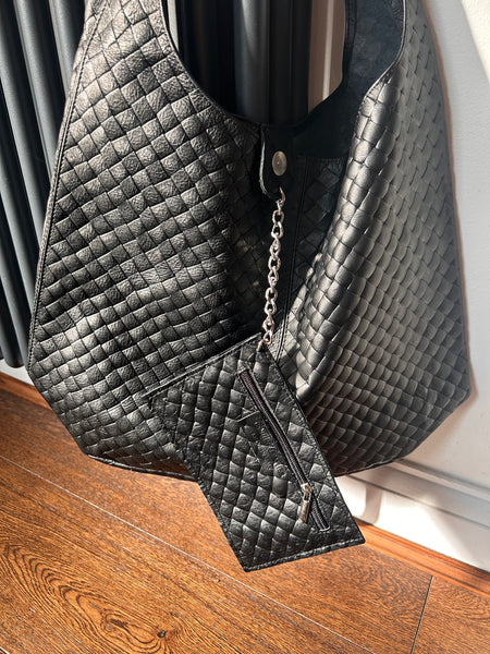 SAMPLE Black Textured Leather Shoulder Bag