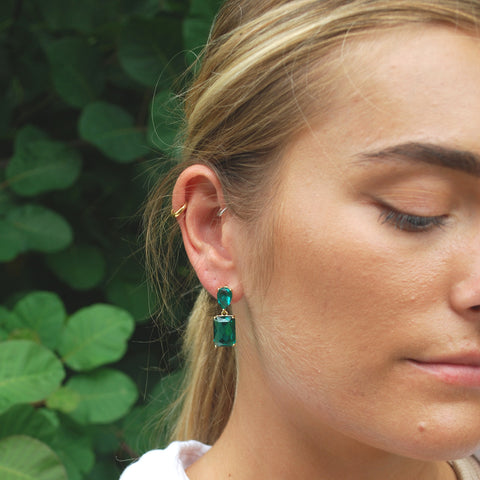 Jade and Gold Rectangular Gem Earrings from Last True Angel
