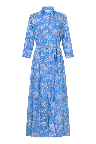 Blue floral dress on a white background