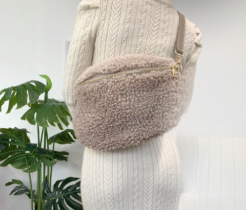 Light Taupe Large Shearling Waist Bag