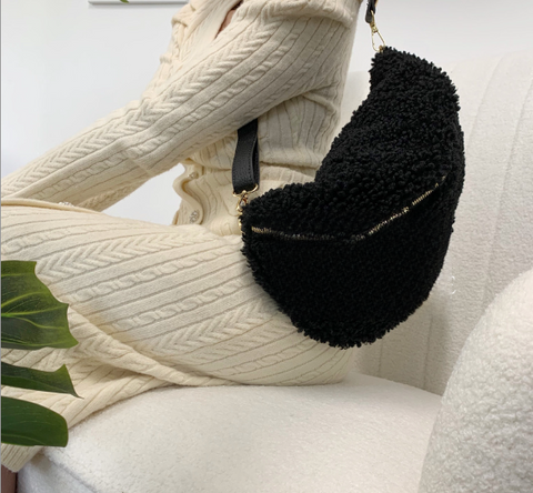 Black Large Shearling Waist Bag