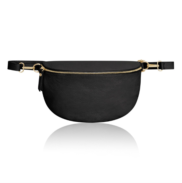 Black Leather Midsize Waist Bag