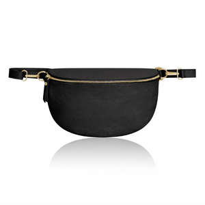 Black Leather Midsize Waist Bag