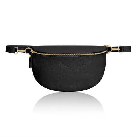 Black Leather Midsize Waist Bag