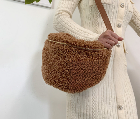 Tan Large Shearling Waist Bag