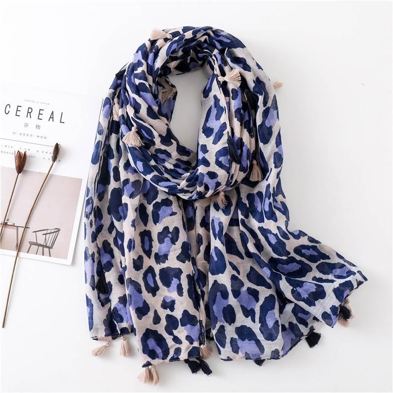Lilac and Navy Leopard Print Scarf