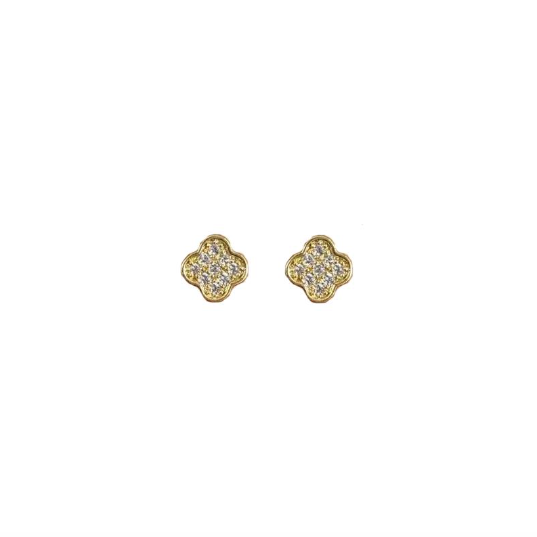 Mini Crystal Clover Gold Stud Earrings