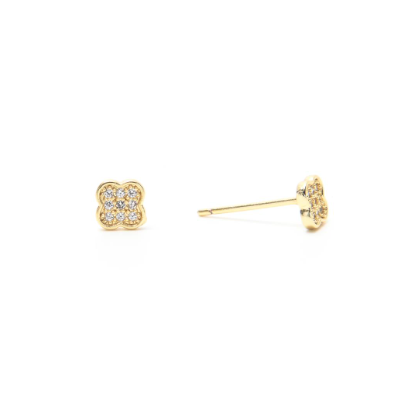 Mini Crystal Clover Gold Stud Earrings
