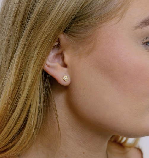 Mini Crystal Clover Gold Stud Earrings