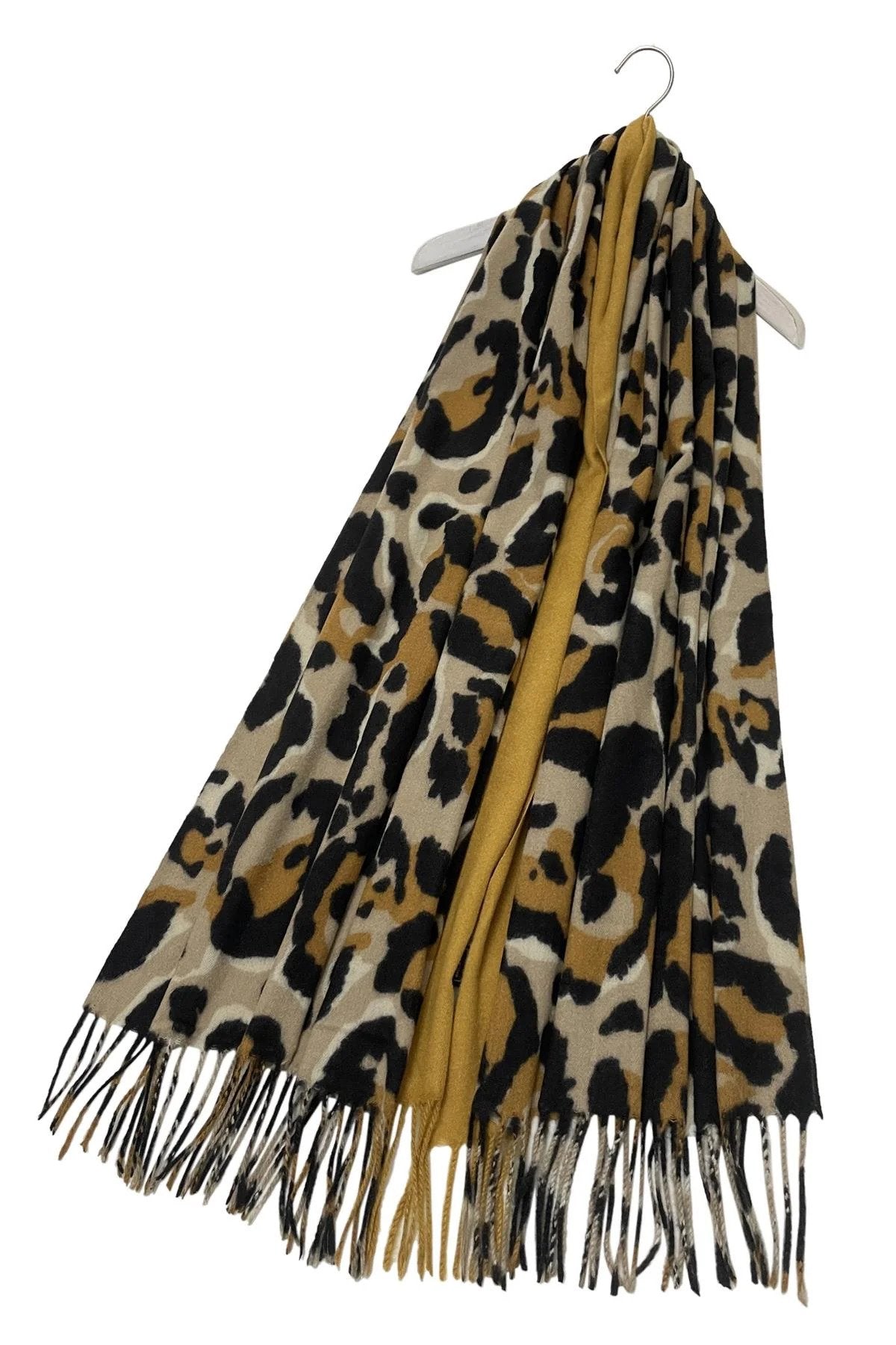 Mustard Stripe Leopard Print Blanket Scarf