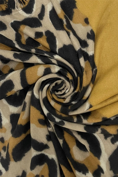 Mustard Stripe Leopard Print Blanket Scarf