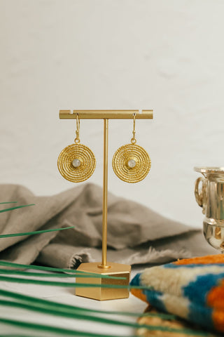 SAMPLE - Gold Moonstone Circle Earrings (My Doris)
