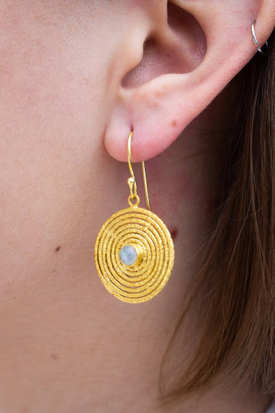 SAMPLE - Gold Moonstone Circle Earrings (My Doris)