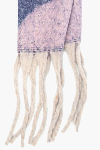 Navy Blue and Green Colourblock Wave Print Blanket Scarf