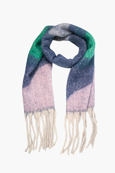 Navy Blue and Green Colourblock Wave Print Blanket Scarf