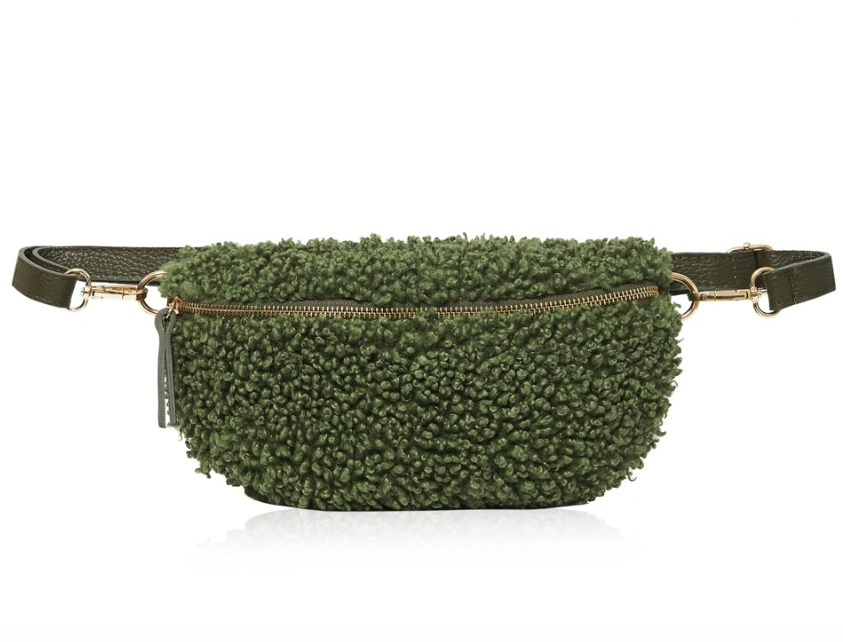 Olive Green Shearling Waist Bag