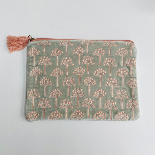 Duck Egg Thistle Velvet Pouch (Large or Small)