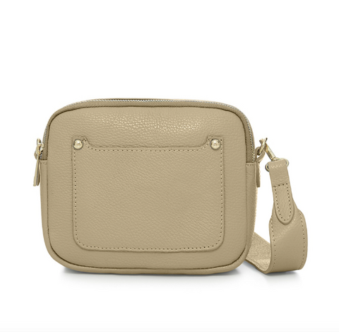 Pale Taupe Leather Double Zip Cross Body Bag