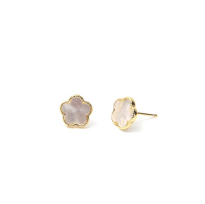Pearl White Flower Stud Earring (18ct gold plate) White Leaf