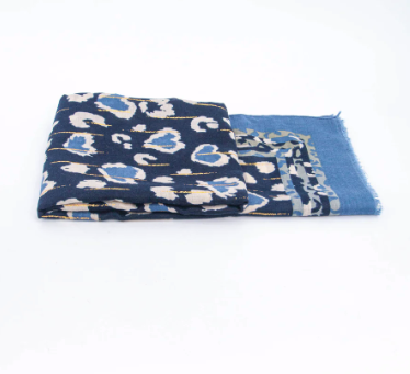 Percy Lightweight Scarf - Blue, Leopard Border