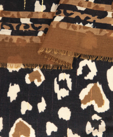 Percy Lightweight Scarf - Neutral, Leopard Border