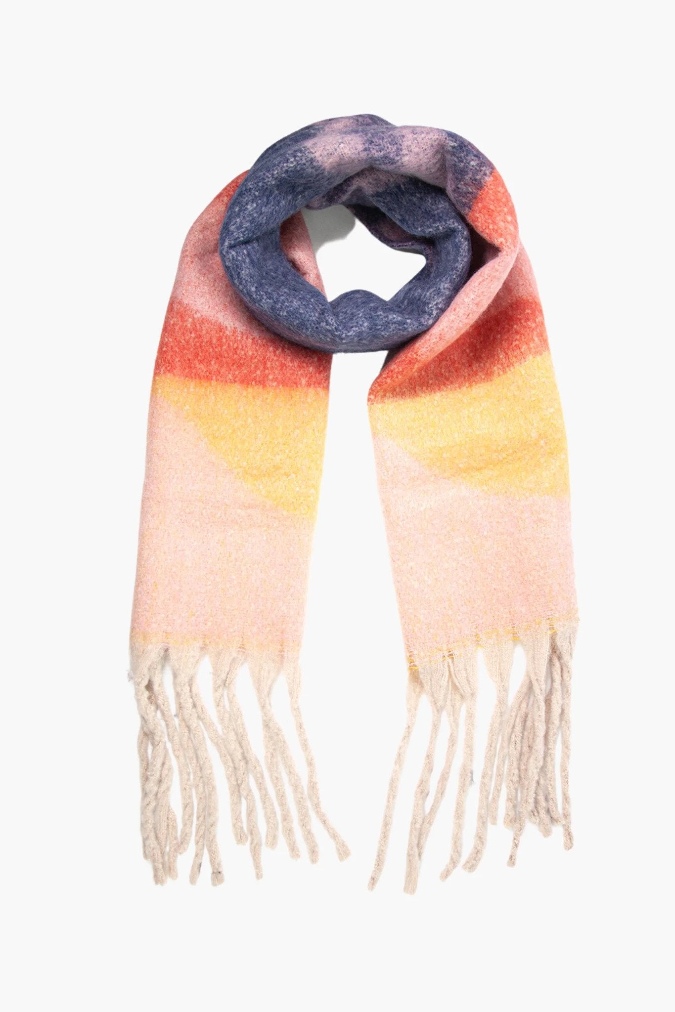 Red and Navy Colourblock Wave Print Blanket Scarf