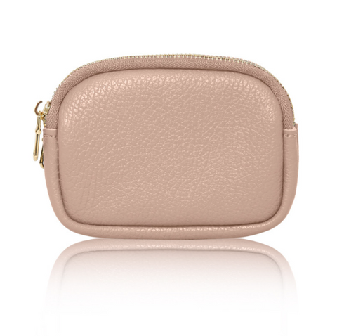 Rose Pink Leather Double Zip Coin Purse