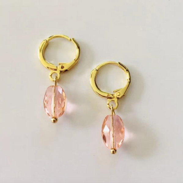 Gold Huggie Hoop with Rose Pink Earrings