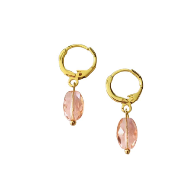 Gold Huggie Hoop with Rose Pink Earrings