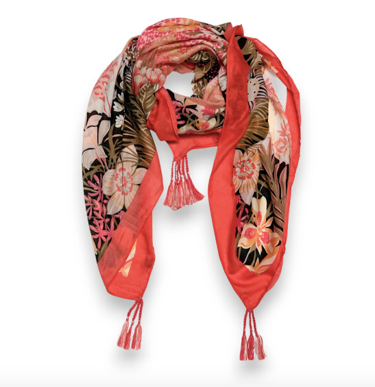 SAMPLE Coral Red Floral Square scarf