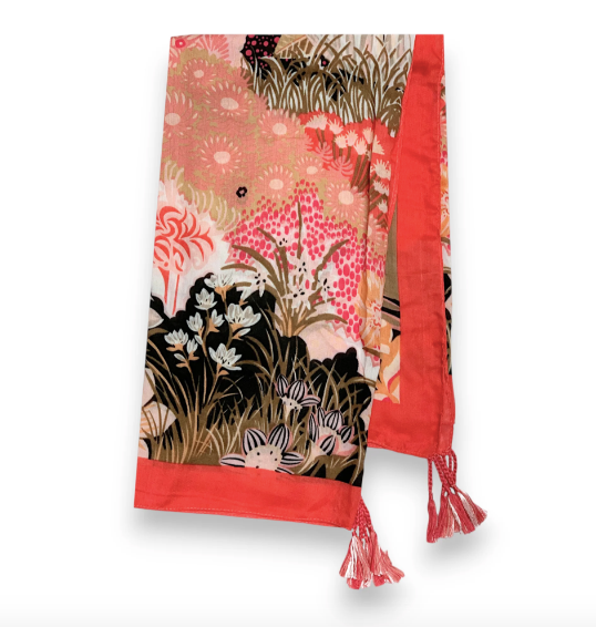 SAMPLE Coral Red Floral Square scarf